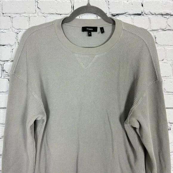 Theory Womens Easy Sweatshirt Easy Waffle Knit Top Size M Pima Cotton Ash Gray - Picture 7 of 14